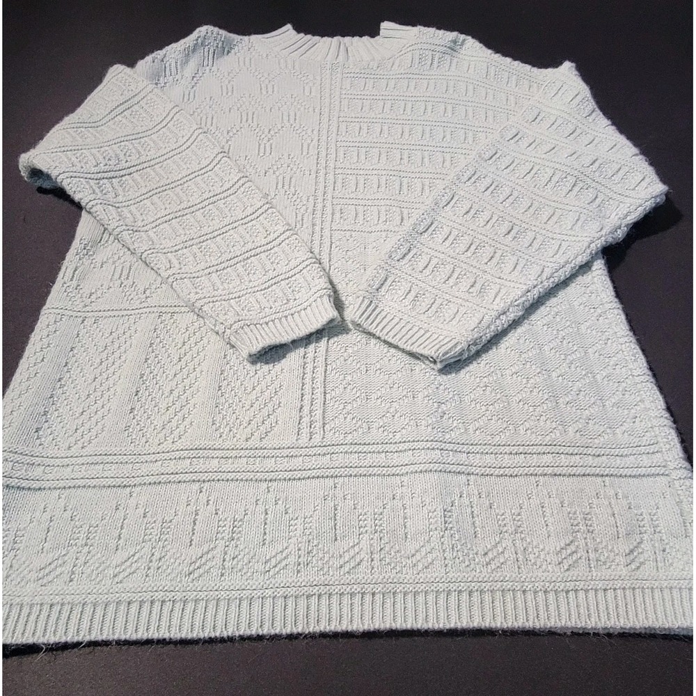 Talbots Sweater Womens M Pullover Mock Neck Light Blue Knit Strech Geometric
